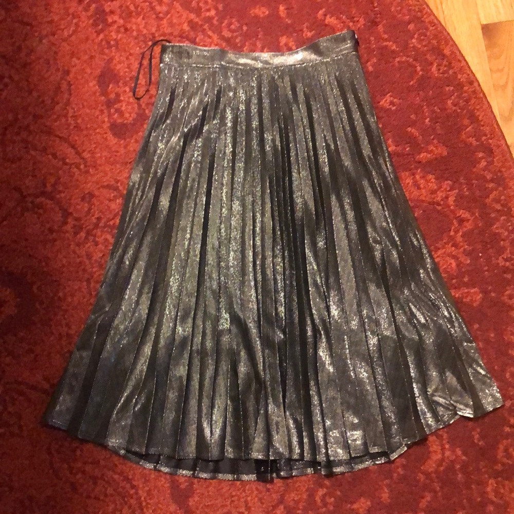 Silver Pleated midi Skirt